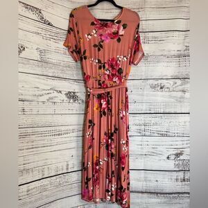 Levaca Dress Womens Size XL Floral belted Short Sleeve Maxi Summer casual New